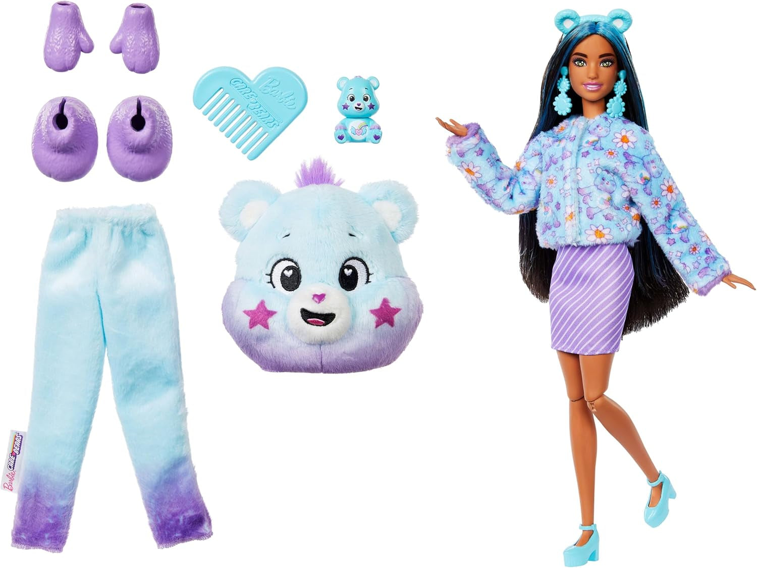 Păpușa Barbie Cutie Reveal cu accesorii, Seria 2 a Ursuleților Care Bears, Ursuleț Dream Bright cu 10 surprize, inclusiv schimbător de culoare și ursuleț mini, JFV61