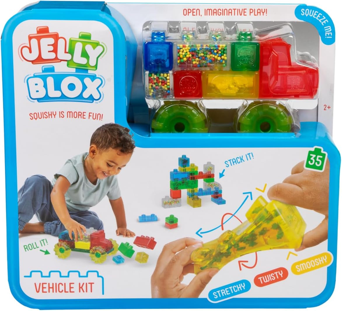 Jelly BLOX - Vehicle Kit, Bauspielzeug ab 2 Jahren, mit 35 Sensorische Bausteine, Konstruktion Spielzeug für Kinder, Sensory Play mit Spielsteinen