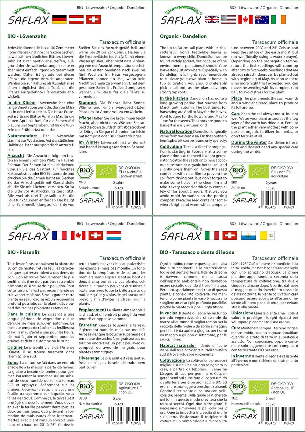SAFLAX - BIO - Păpădie - 400 semințe - Taraxacum officinale