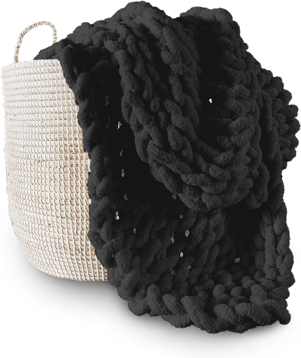 Chunky pătură tricotate, arunca, 100% mână tricotate cu jumbo chenille fire (127 X 152.4 Cm, gri liliac) Paturi si Cuverturi Adyrescia Raven negru 50 "X60"