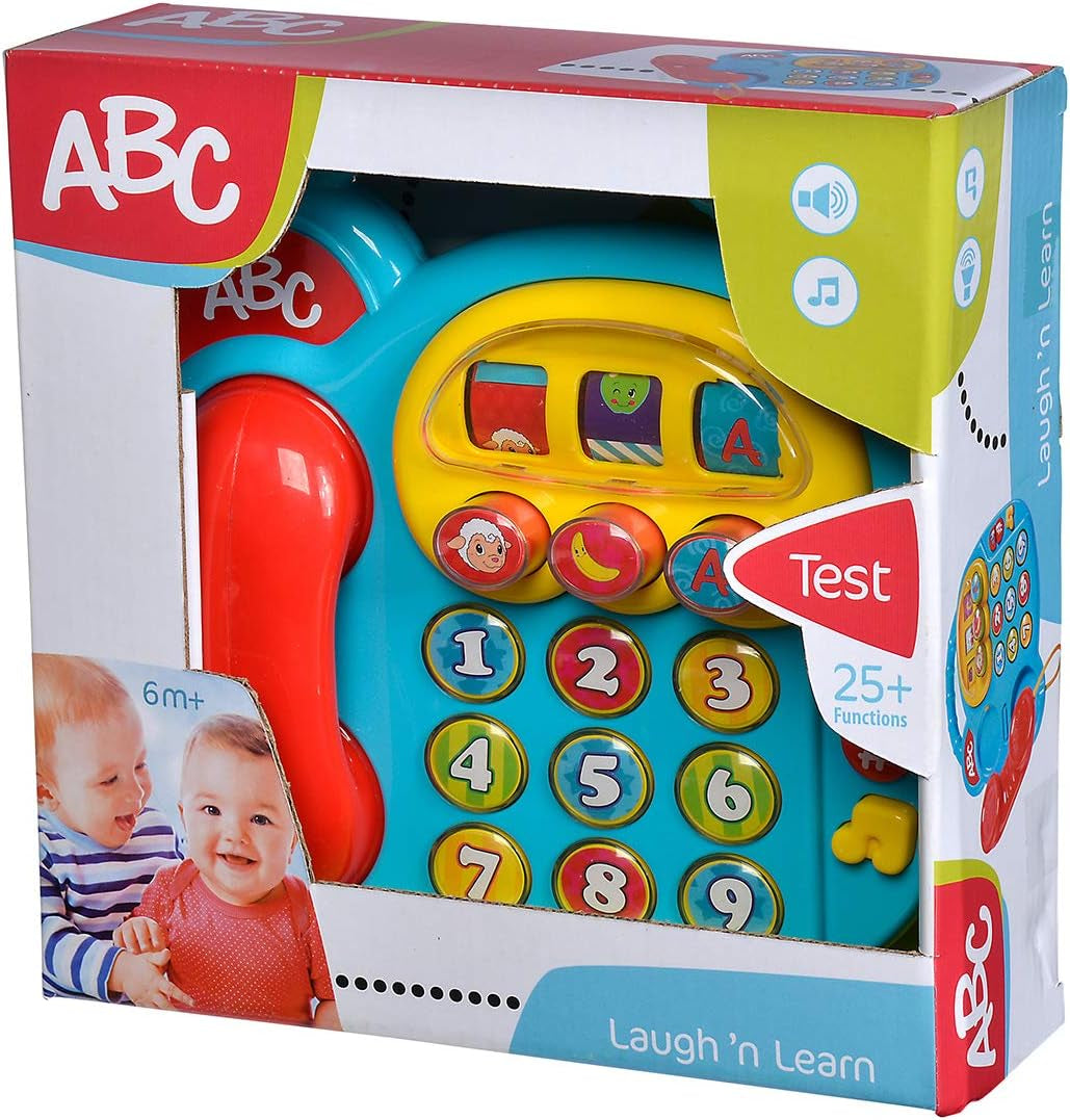 Simba 104010016 - Telefon colorat ABC, jucărie pentru copii, afișaj cu imagini rotative, melodie, telefon de joacă, telefon de învățare, cu sunete diferite, 20cm, abilități motorii, pentru copii mici, de la 6 luni Jucarii Bebe Naty Shop