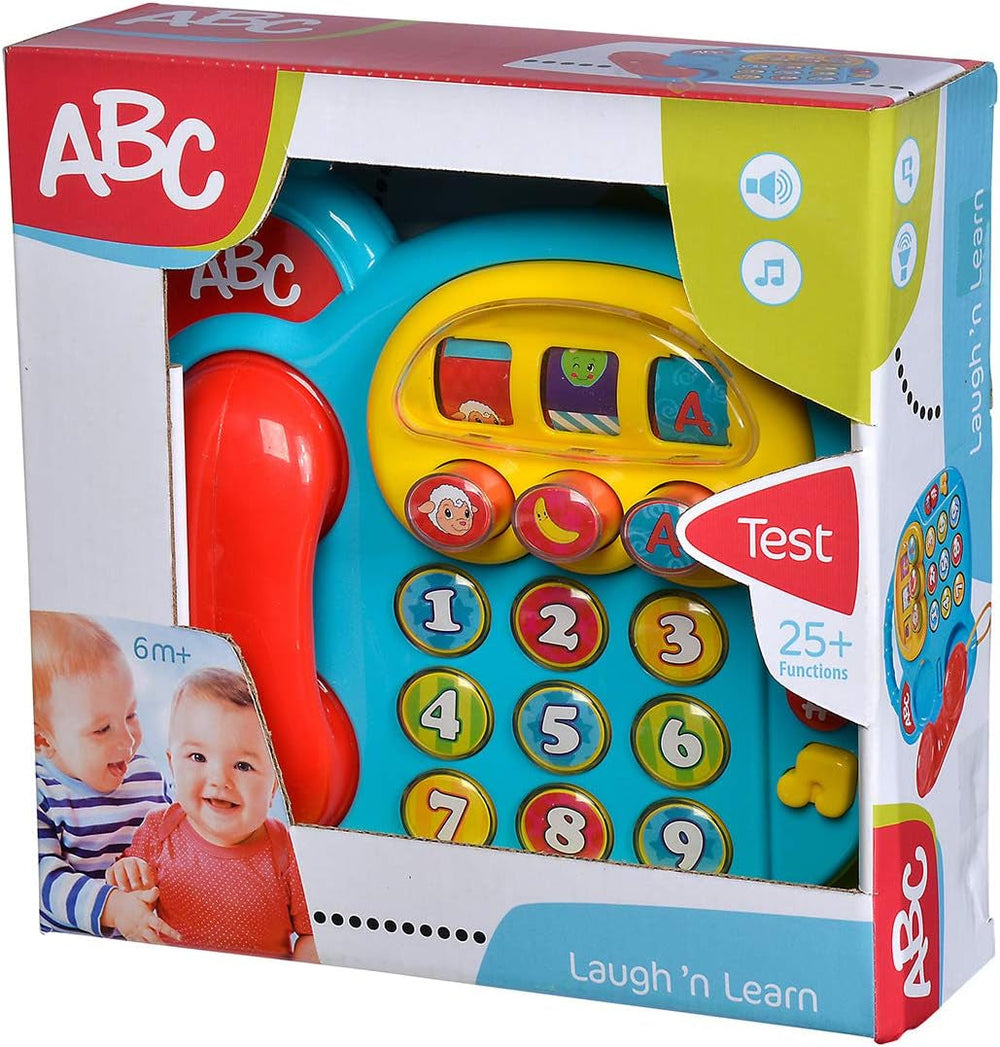 Simba 104010016 - Telefon colorat ABC, jucărie pentru copii, afișaj cu imagini rotative, melodie, telefon de joacă, telefon de învățare, cu sunete diferite, 20cm, abilități motorii, pentru copii mici, de la 6 luni Jucarii Bebe Naty Shop