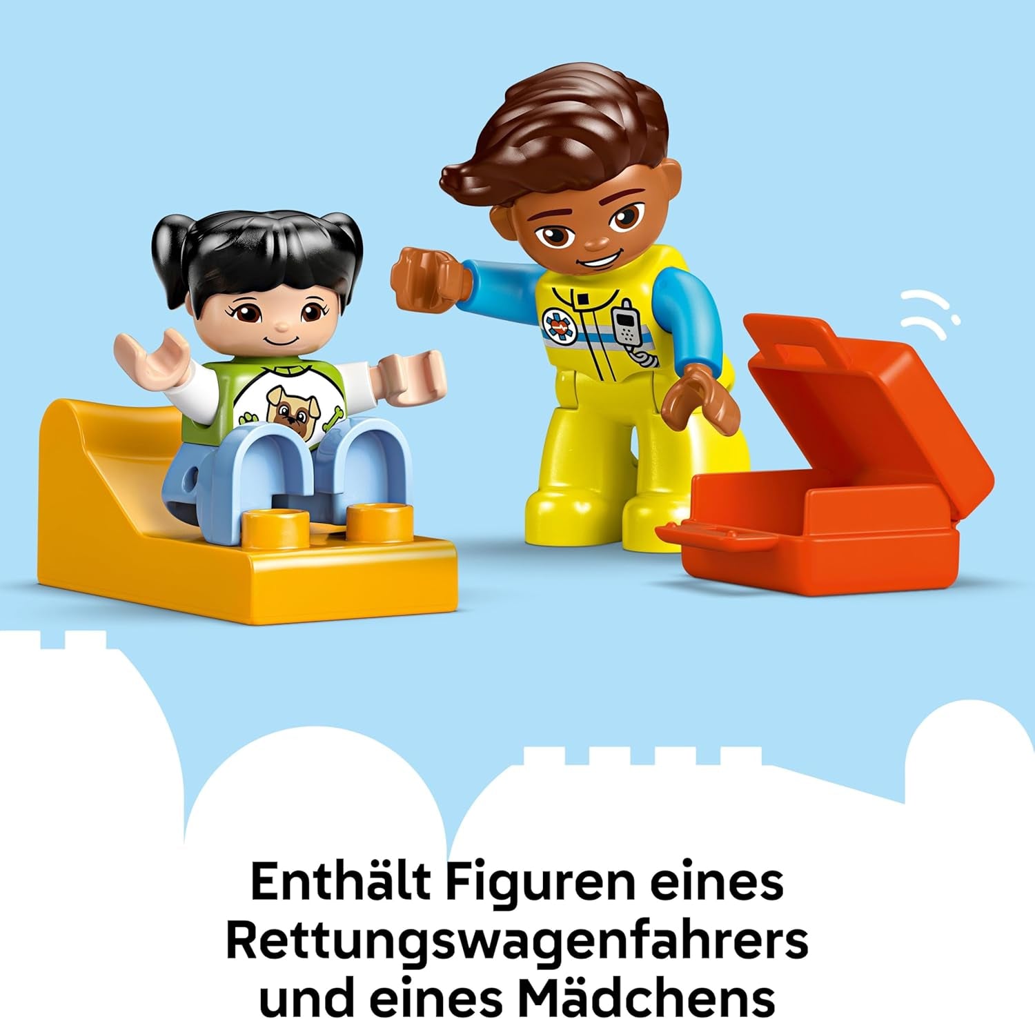 LEGO DUPLO Rettungswagen mit Fahrer - Lernspielzeug für Kleinkinder ab 2 Jahren - Montessori Spielzeug für Rollenspiele - Rettungswagen Spielzeug mit Auto, Haus, 2 Figuren - Geschenk für Kinder 10447