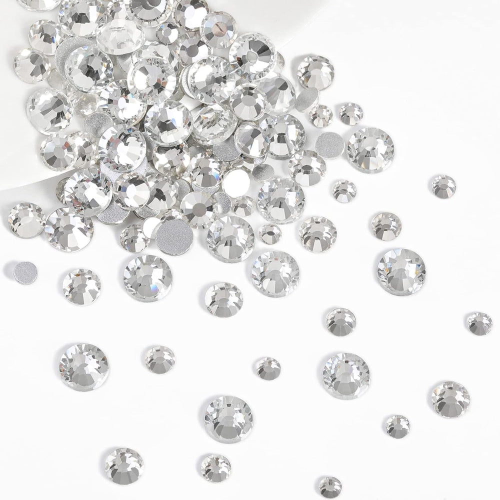 Beadsland 2500Pcs Glas Nailart Strasssteine Kristall Flatback Edelsteine Runde, ​​Für Handwerk Gemischt 8 Größen SS4 ~ SS30 Mit Picking Pinzette Und Stift (Kristall Weiss)