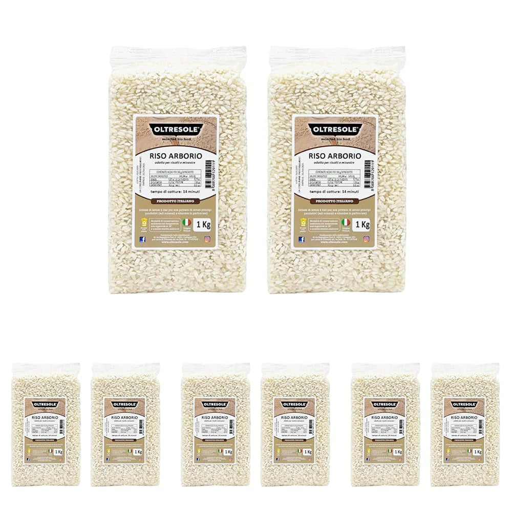 Orez Arborio italian artizanal, orez cu bob mare și amidon, ideal pentru supe, risotto și salate de orez, ambalat în vid în 2 saci de 1 kg