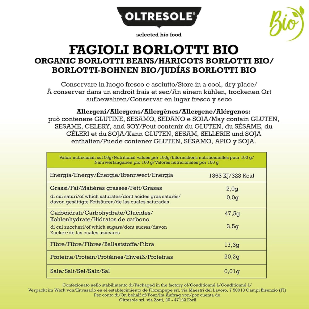 Fasole Borlotti organică 5 kg, Leguminoase organice uscate din culturi controlate, Ideale pentru salate, supe și garnituri, Format convenabil