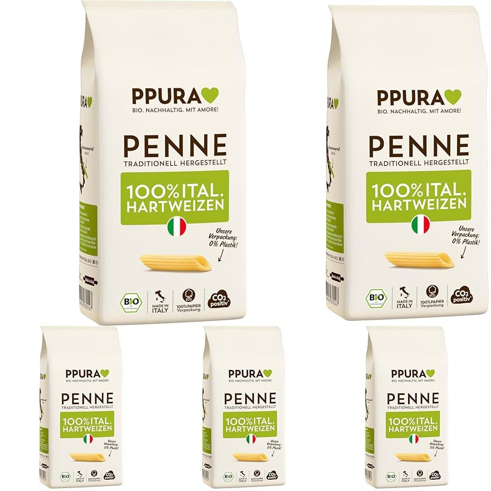 PPURA Paste Penne Organice din Grâu Dur 500g, paste tubulare 100% naturale, Fabricate în Italia - paste italiene fără aditivi, coloranți sau conservanți