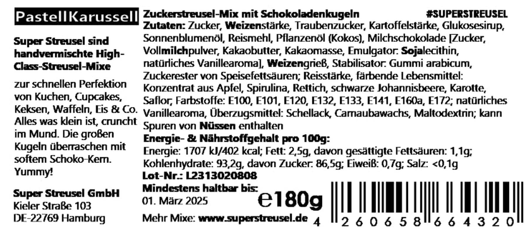 Super Streusel Carusel Pastel, sprinkles in culori pastelate, 90 grame Sprinkles Naty Shop