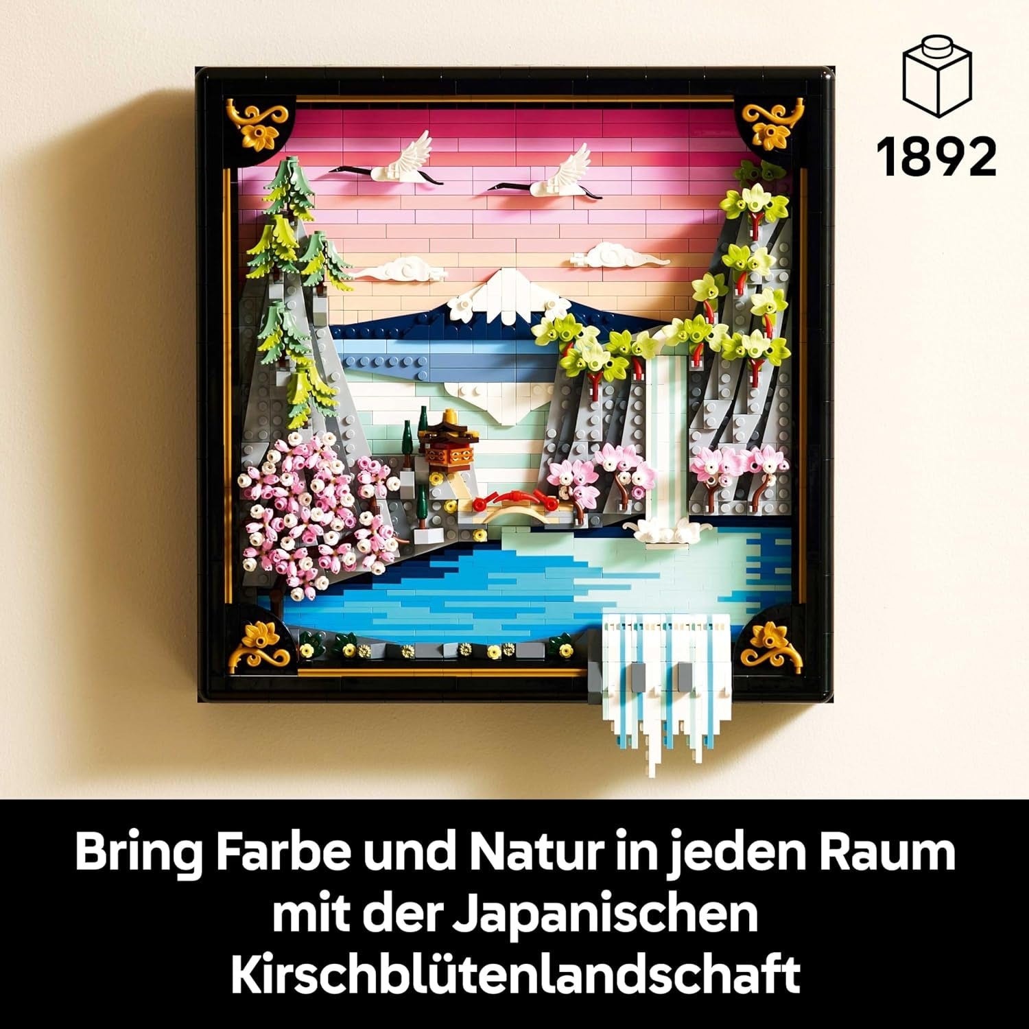 LEGO Art Japanische Kirschblütenlandschaft - DIY Set - Bauset für Erwachsene - 3D Wandkunst im Rahmen mit dem Fuji-Berg, Sakura (Kirschblüten) und Wasserfall - Geschenk für Männer und Frauen - 31218