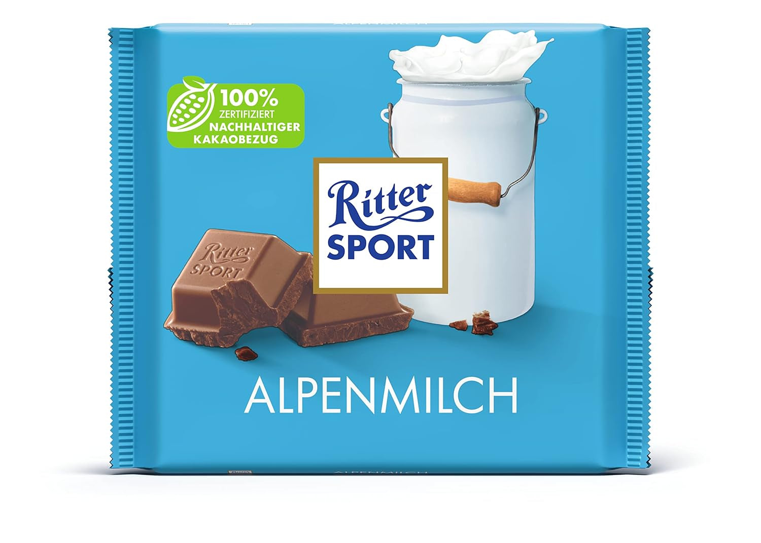 Ritter Sport 250g Ciocolată Alpine Milk, Cea mai fină ciocolată cu lapte integral, cu un gust cremos, Ciocolată clasică de împărțit cu prietenii, 11 batoane x 250g