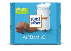 Ritter Sport 250g Ciocolată Alpine Milk, Cea mai fină ciocolată cu lapte integral, cu un gust cremos, Ciocolată clasică de împărțit cu prietenii, 11 batoane x 250g