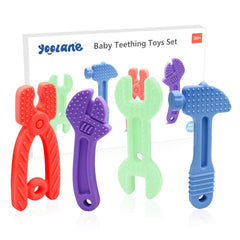 Inel de dentiție pentru bebeluși [Original] - Jucărie de dentiție din silicon, inel de dentiție răcoritor, ajutor pentru dentiție, fără BPA | Jucării, accesorii și cadouri pentru copii mici de 3+ luni | Pachet de 4