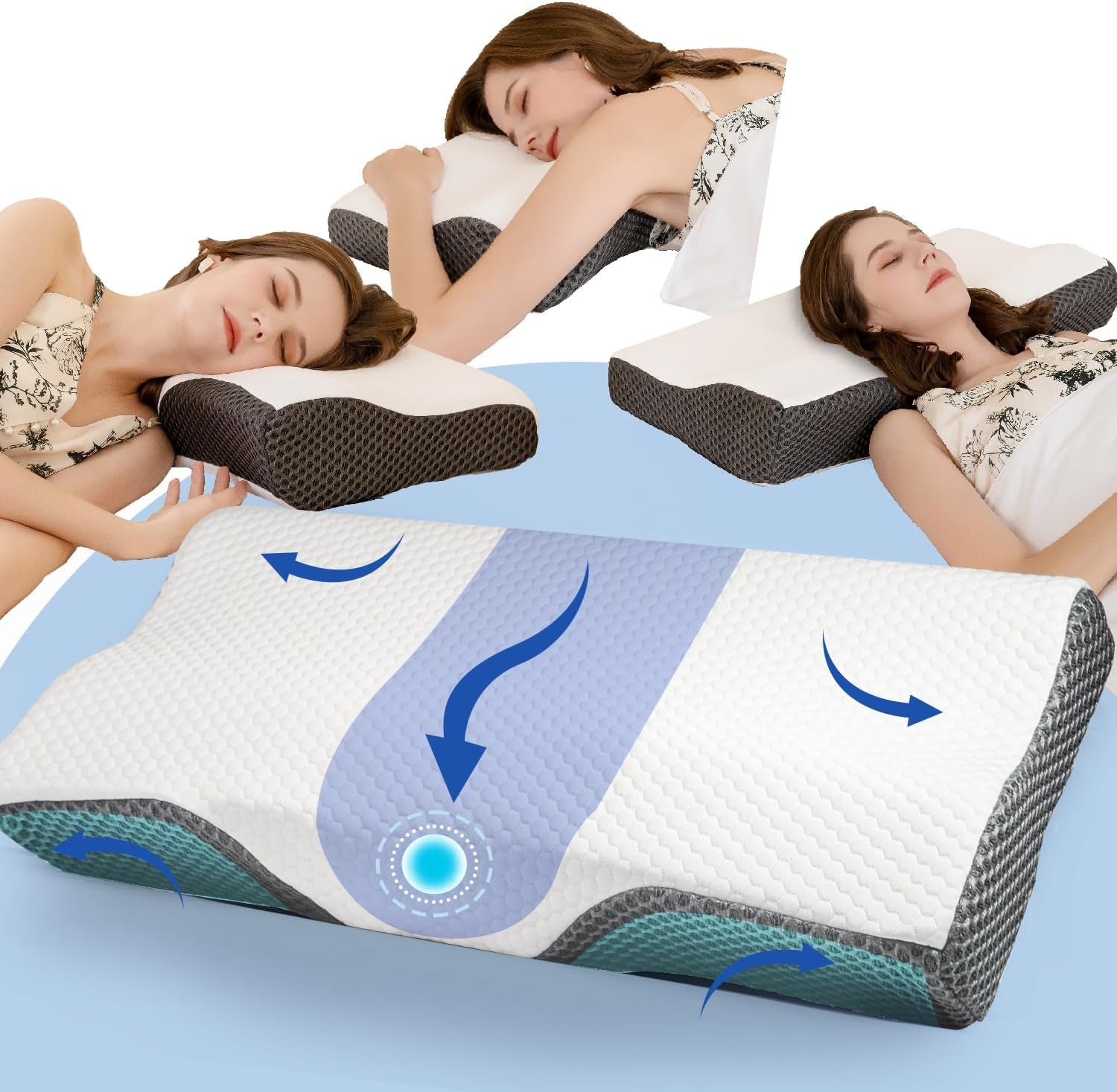 Pernă IDEA, pernă ortopedică ergonomică pentru dureri de gât, pernă din spumă de memorie pentru dormitori laterali, spate și abdominali, pernă anti sforăit pentru bărbați femei (62 * 34,5 * 12/8CM) Perne ortopedice cervicale Naty Shop Titlu implicit