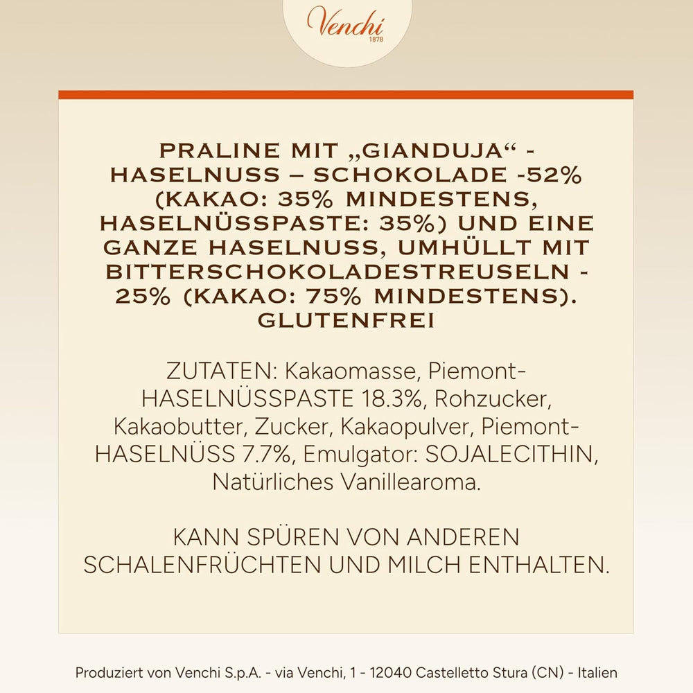 Venchi – Chocoviar Gianduia, praline la pungă de 1 kg, ciocolată Gianduia produsă exclusiv cu „alune de pădure Piemont”, fără gluten, fără coloranți artificiali și fără conservanți