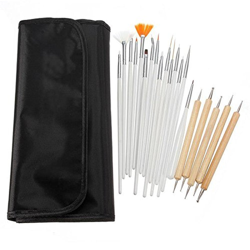 ® 20 X Pensule profesionale pentru unghii, gel, pensule pentru pictură, pensule pentru artist, trusă de pensule pentru unghii franceze, set de instrumente cu vârfuri punctate, pentru design unghii, pictură, model cu puncte etc., cu geantă