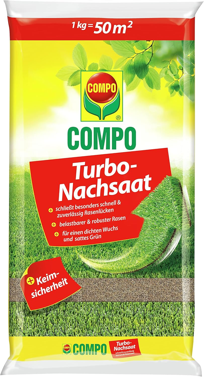 COMPO Turbo Nachsaat - Schnellkeimende Rasensaat - Premium Rasensamen Mit Keimsicherheit - 2,6Kg Für 130 M²