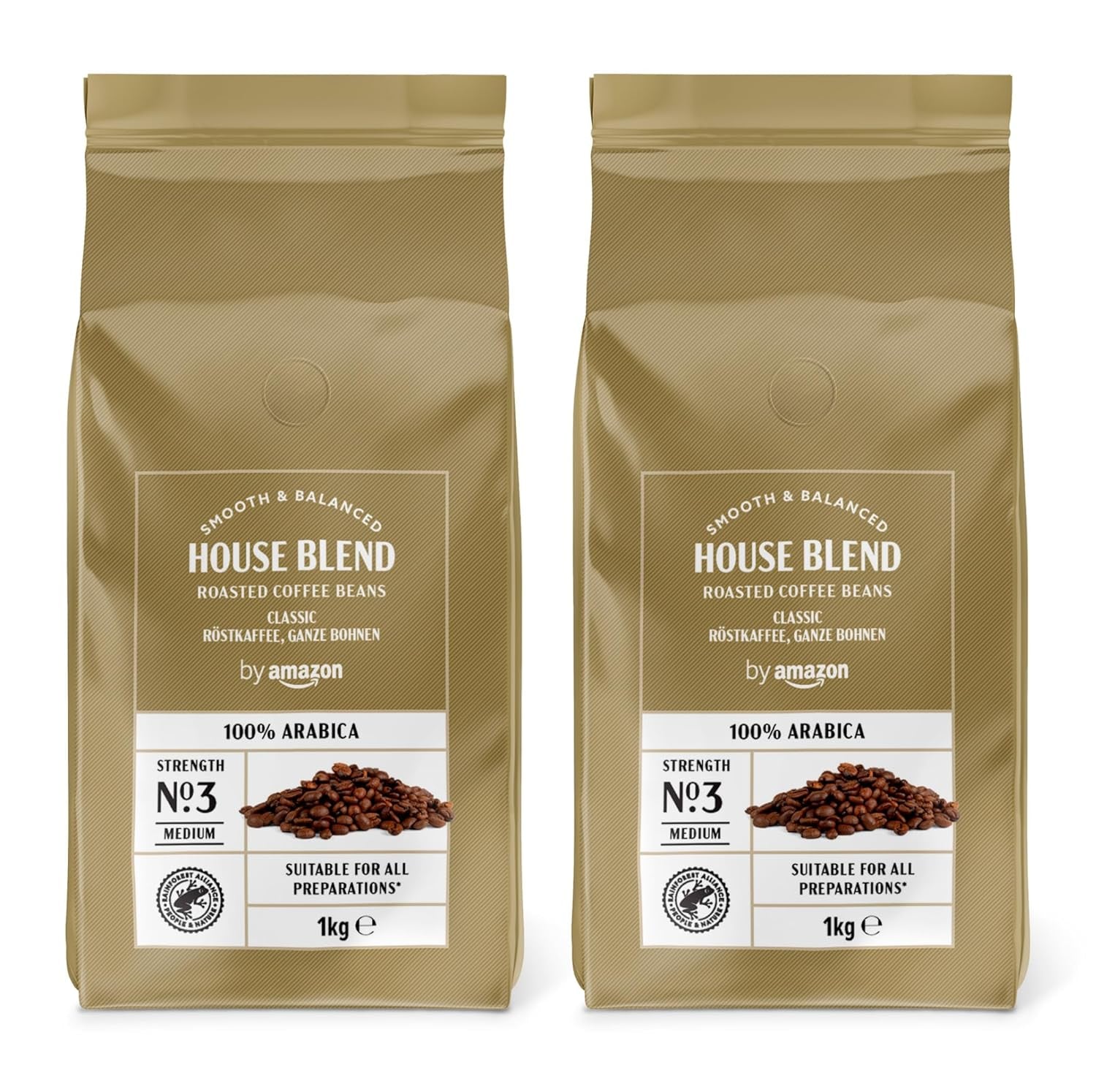 by Amazon Kaffeebohnen, Mittlere Röstung, 100% Arabica, Amaretto, 2kg (2 Packungen mit 1kg)