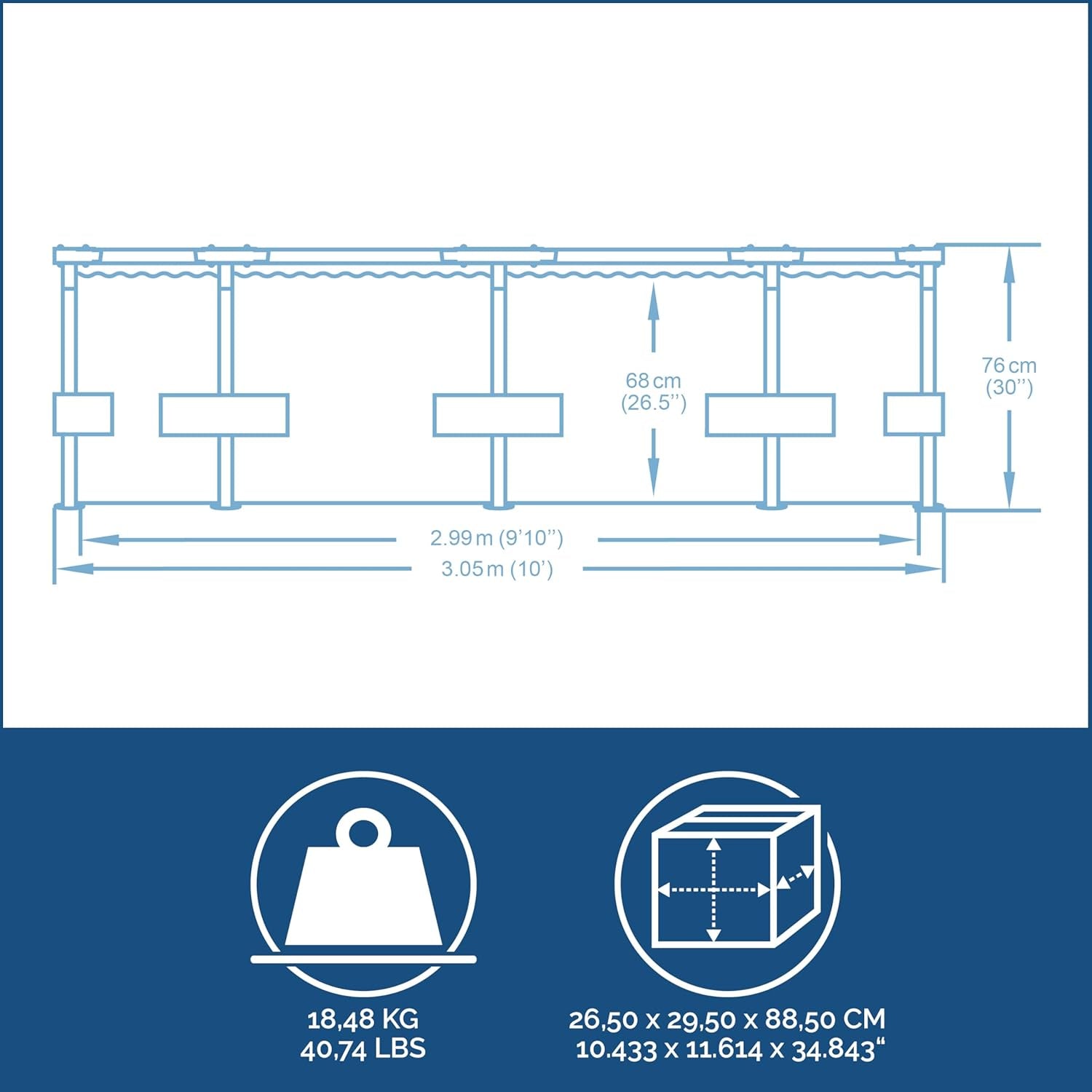 Piscină Bestway Steel Pro Max Frame, rotundă, fără accesorii, 305 x 76 cm