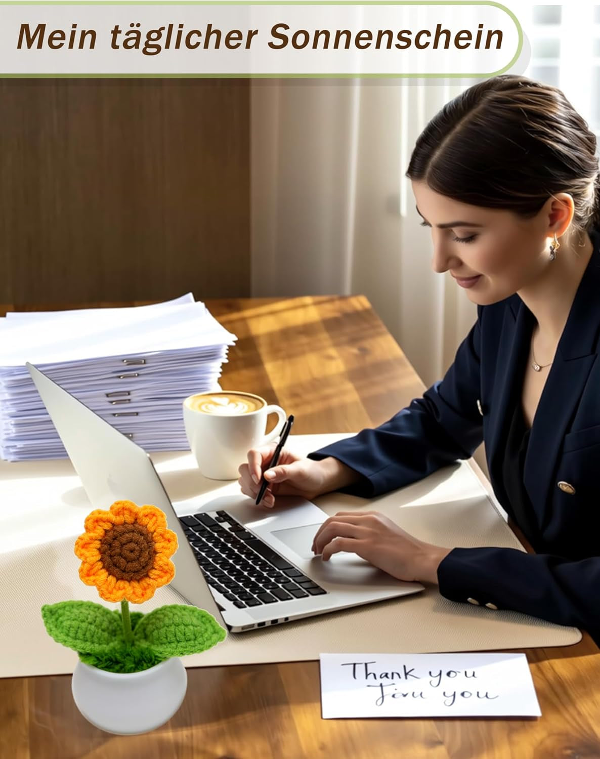 Mini Häkelsonnenblume Im Topf – Handgefertigte Gehäkelte Blumen, Künstliche Sonnenblume, Kleines Dankeschön Geschenk, Glücksbringer Deko Für Zuhause, Büro & Armaturenbrett