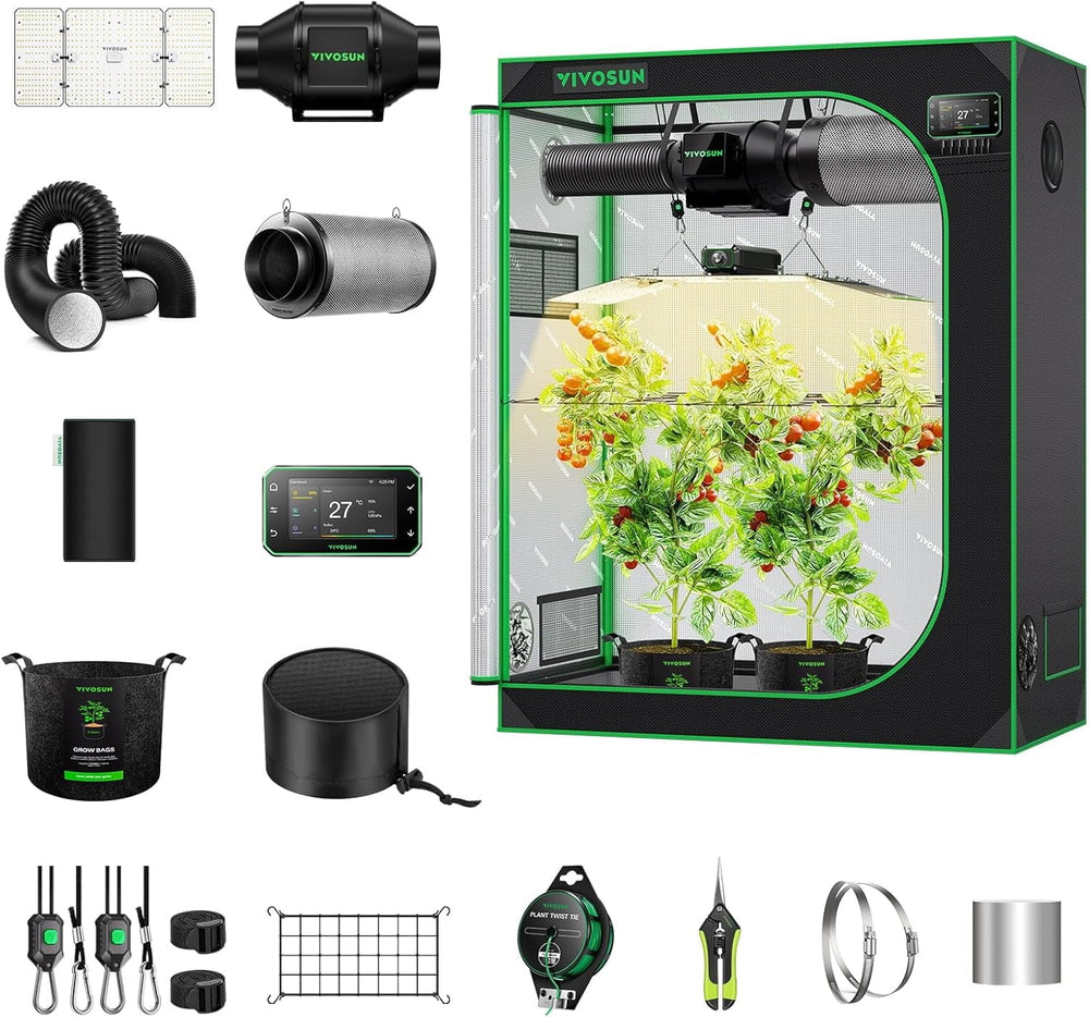 VIVOSUN Cort de Cultivare Inteligent Set Complet 60x60x120cm, sistem de creștere automat integrat WiFi cu lumină LED cu spectru complet de 100W și sistem eficient de ventilație cu controler GrowHub E42A+