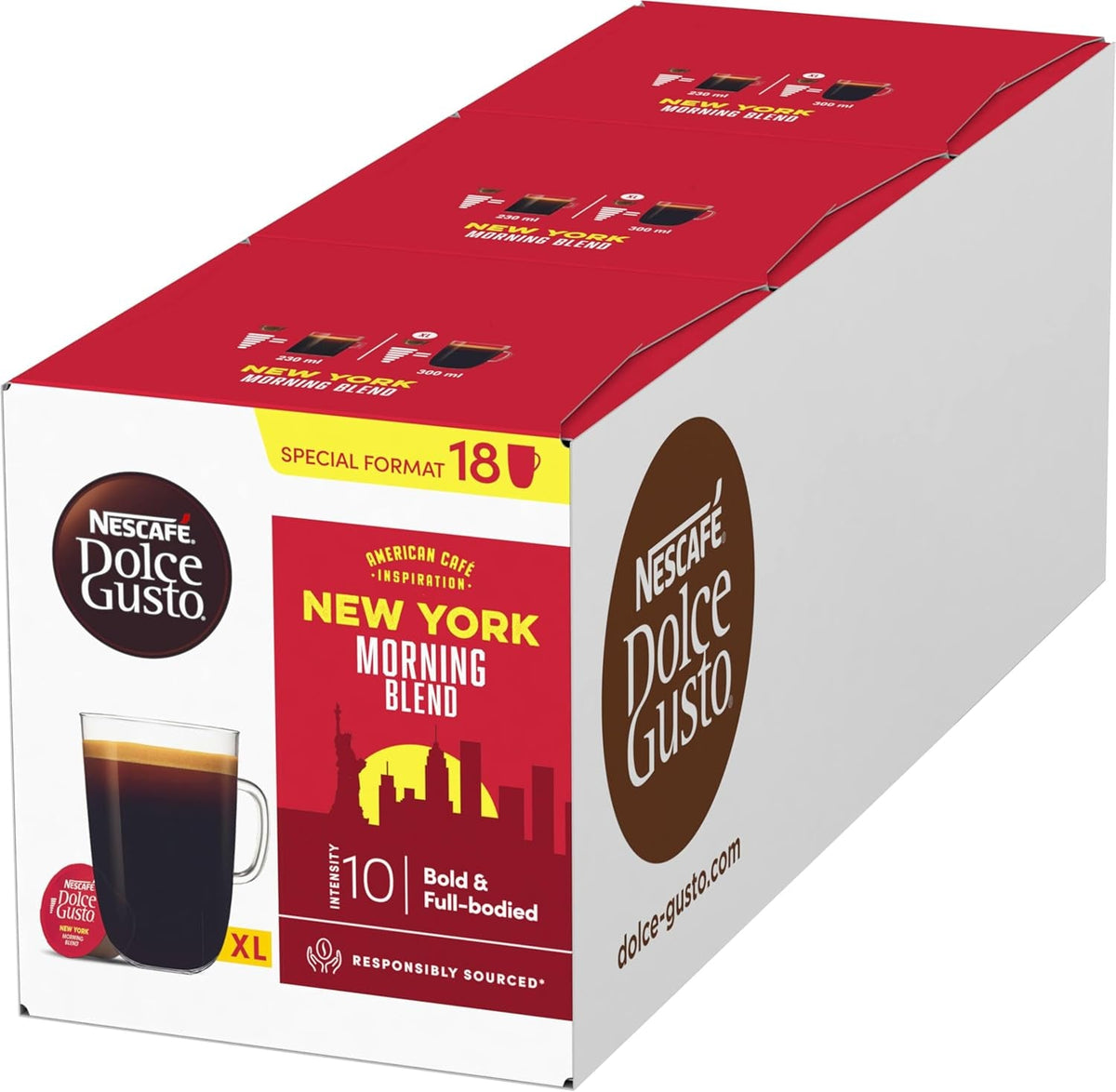 NESCAFÉ DOLCE GUSTO American Café Inspiration New York Morning Blend Kaffeekapseln 3er Pack (3 x 18 Kapseln)