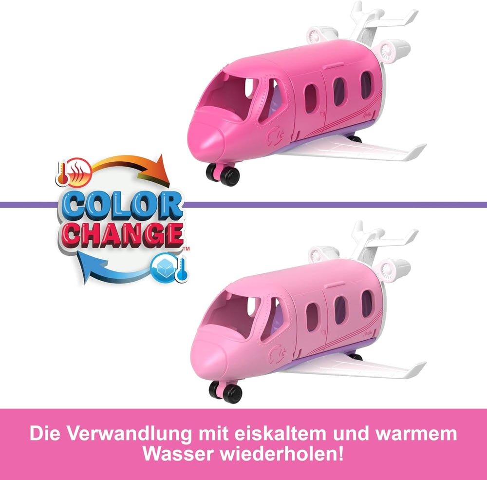 Păpușa Barbie Mini BarbieLand și seturi de vehicule de jucărie, păpușă de 3,8 cm și vehicul de jucărie emblematic cu surpriză care își schimbă culoarea, HYF40