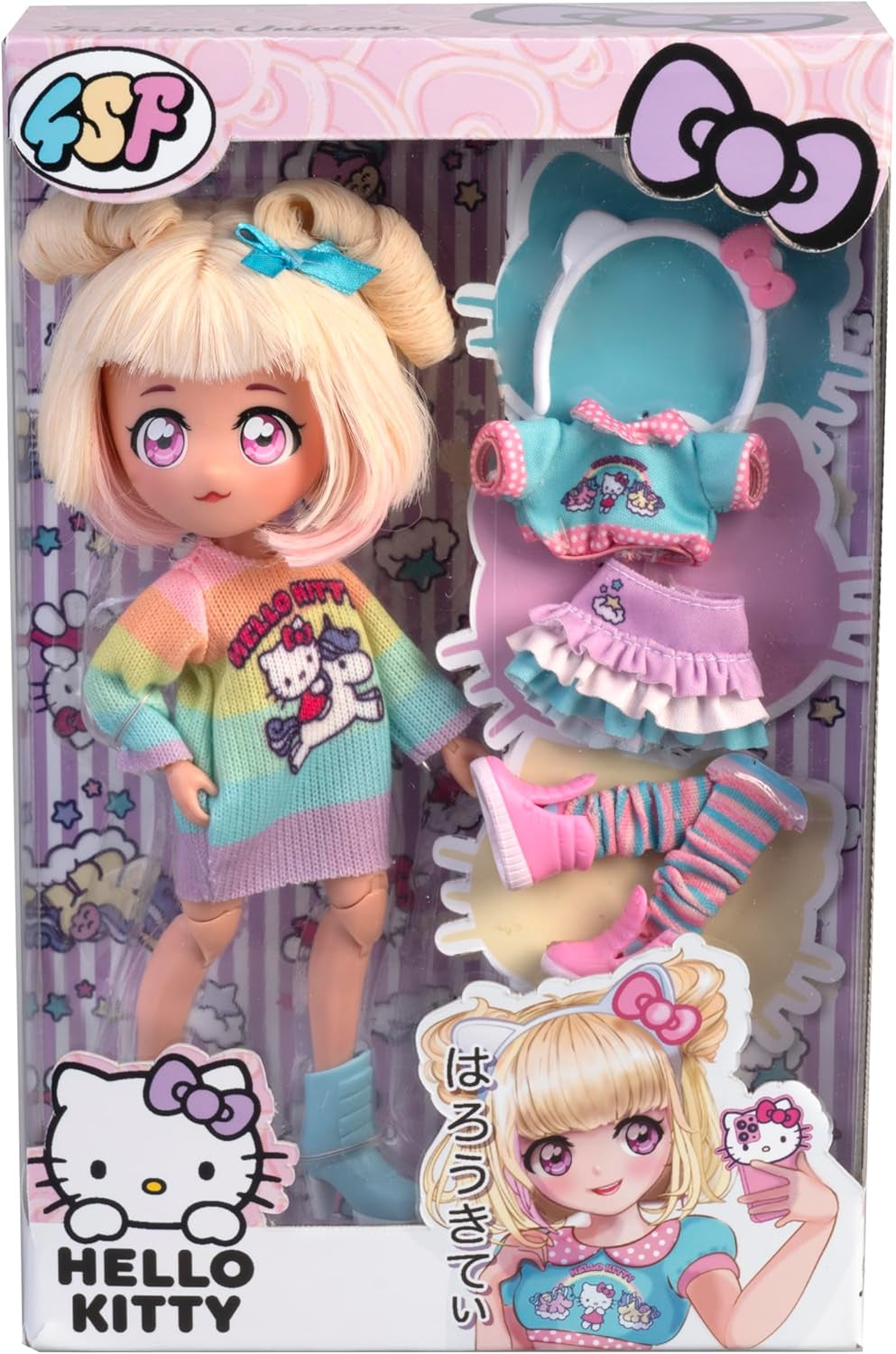 4SF -  Manga Fashion Unicorns, Japanische Fashion Puppe, Figur von 19,5 cm mit 15 Gelenkpunkten, Inklusive Ra-Ra-Rock, Beinstulpen und Haarband mit Ohren, Famosa (HKTF2000)