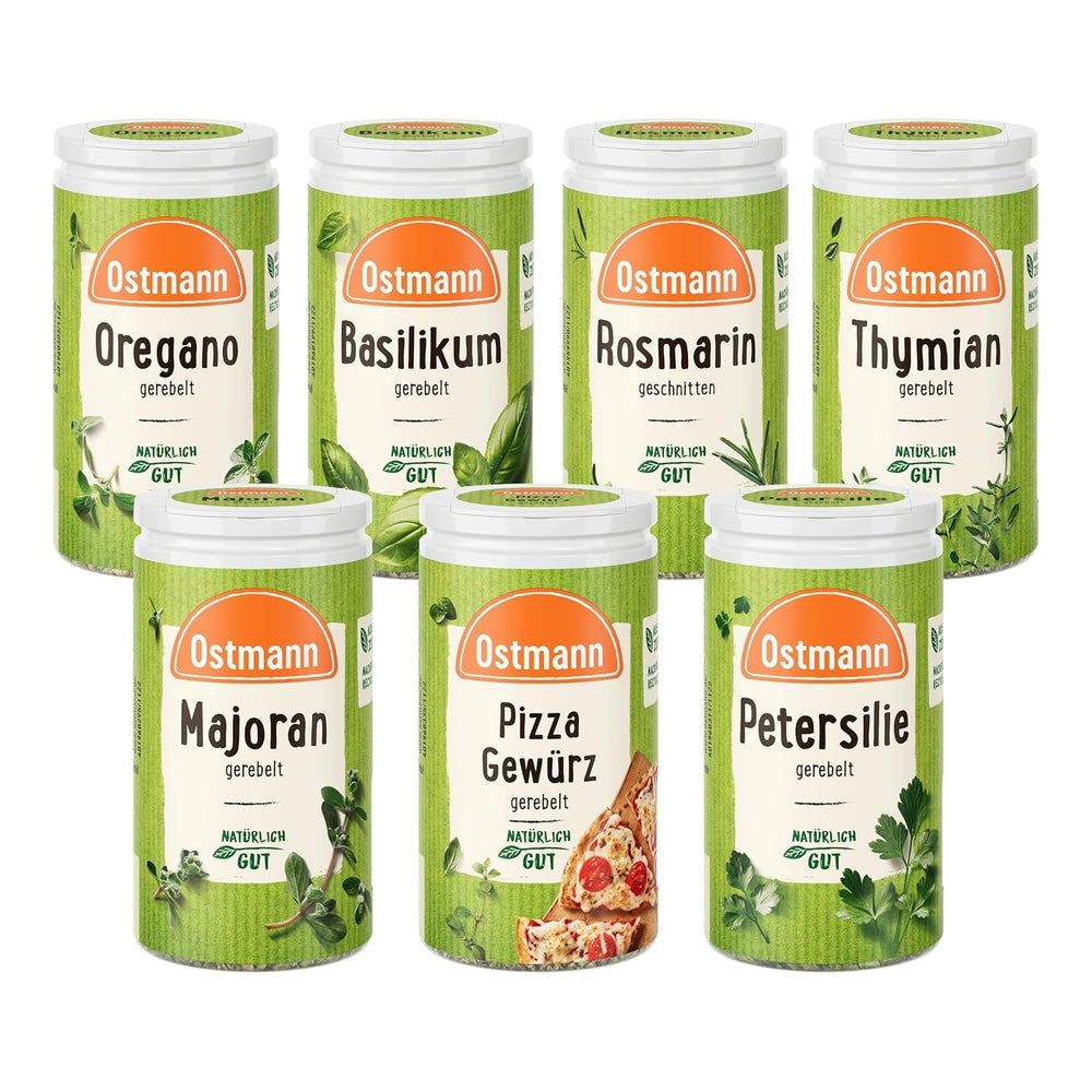 Ostmann Gewürze - gefülltes Gewürzregal mit 21 Gewürzdosen | Set aus Gewürze, Kräuter, Gewürzmischungen | zum Aufhängen | für die Schranktür | Menge: 1 Stück