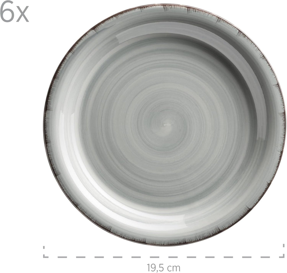 MÄSER 931875 Bel Tempo II, Set de veselă pentru 6 persoane cu aspect vintage modern, Serviciu de masă cu 18 piese, Veselă ceramică pictată manual, Gresie, Albastru fumuriu