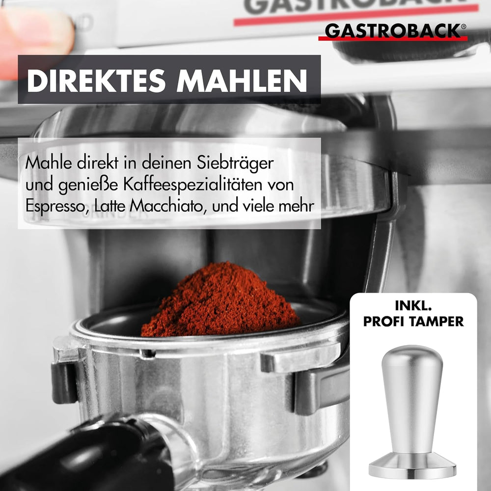 Espressor GASTROBACK cu râșniță, inclusiv ulcior de lapte, pressor și portafiltru din oțel inoxidabil - Espressor Barista cu spumator de lapte - Espressor cu 30 de setări de măcinare