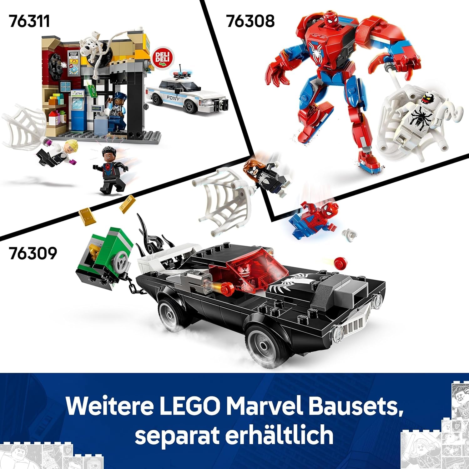 LEGO | Marvel Spider-Verse: Miles Morales vs. Spot - Superhelden Spielset mit Spielzeug Auto - 4 Minifiguren und Mini-Markt - Kreatives Geschenk für Jungen und Mädchen ab 9 Jahren - 76311