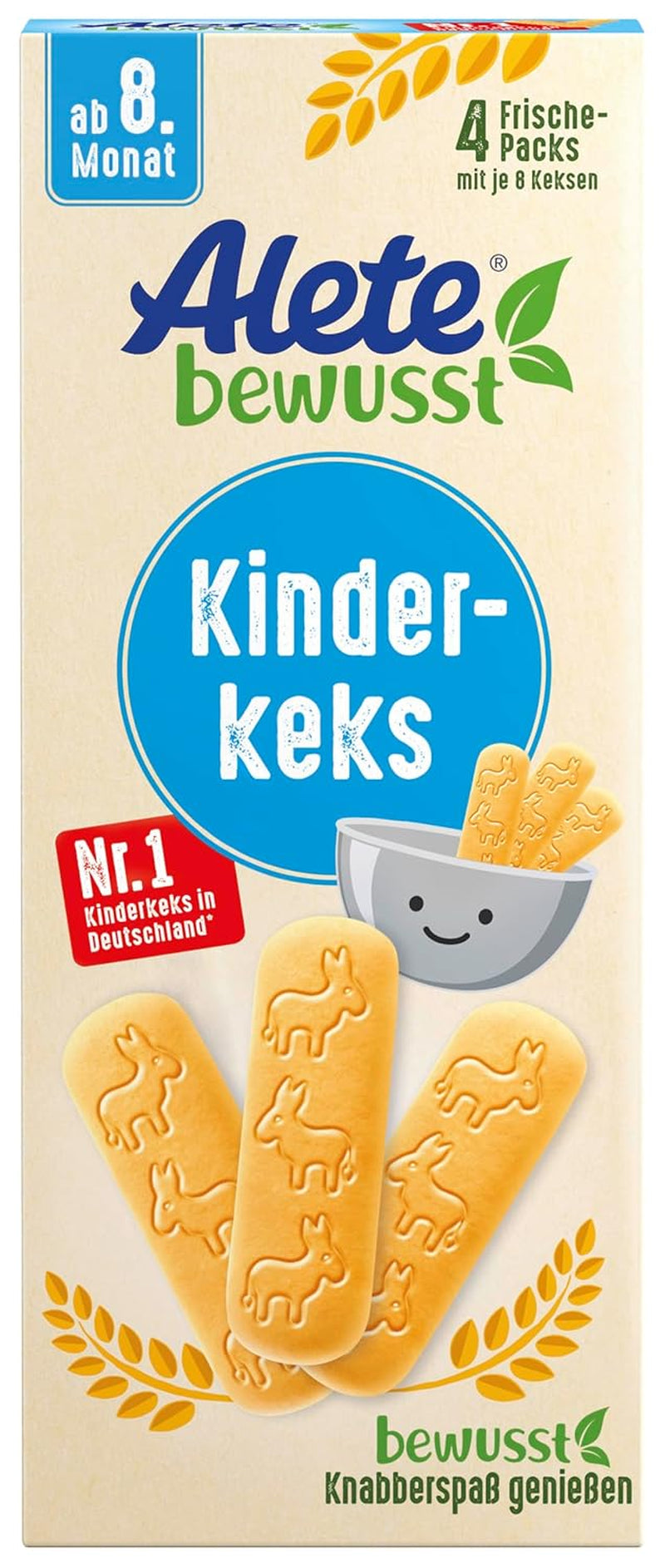 Biscuiți Alete Conscious pentru copii, de la 8 luni, biscuiți cu unt din grâu pentru copii, biscuiți ambalați convenabil ca o gustare mică, perfecți pentru drum și între ore, 1 x 180 g