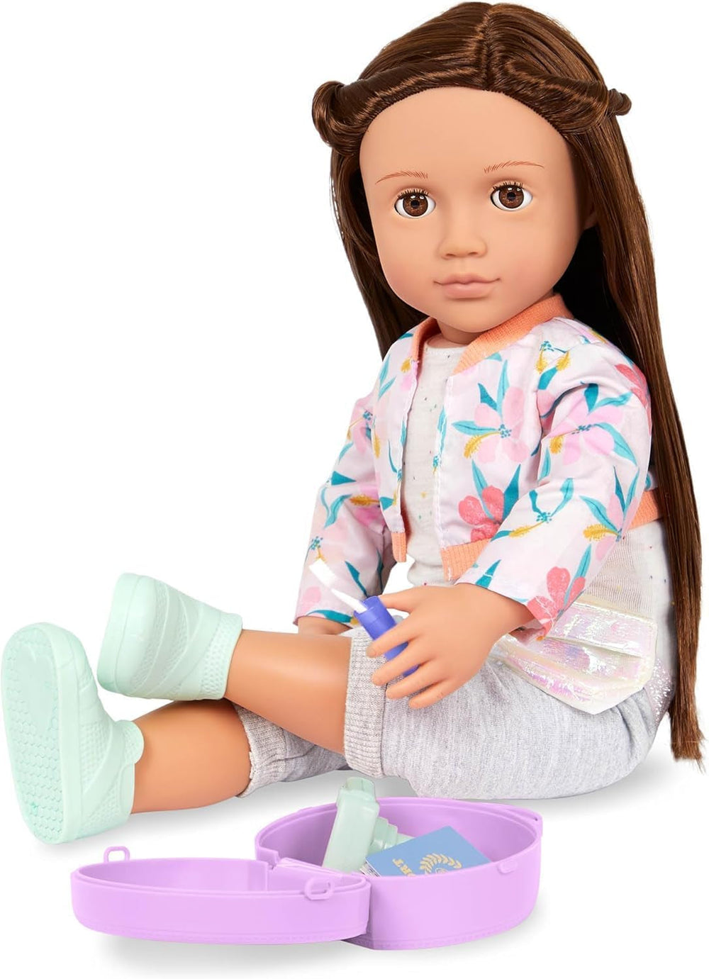 Our Generation - Reese - Bewegliche 46 cm-Puppe - Lebensechte braune Augen & langes braunes Haar - Handgepäck und Reisezubehör - Vorgetäuschtes Spiel - Spielzeug für Kinder ab 3 Jahren