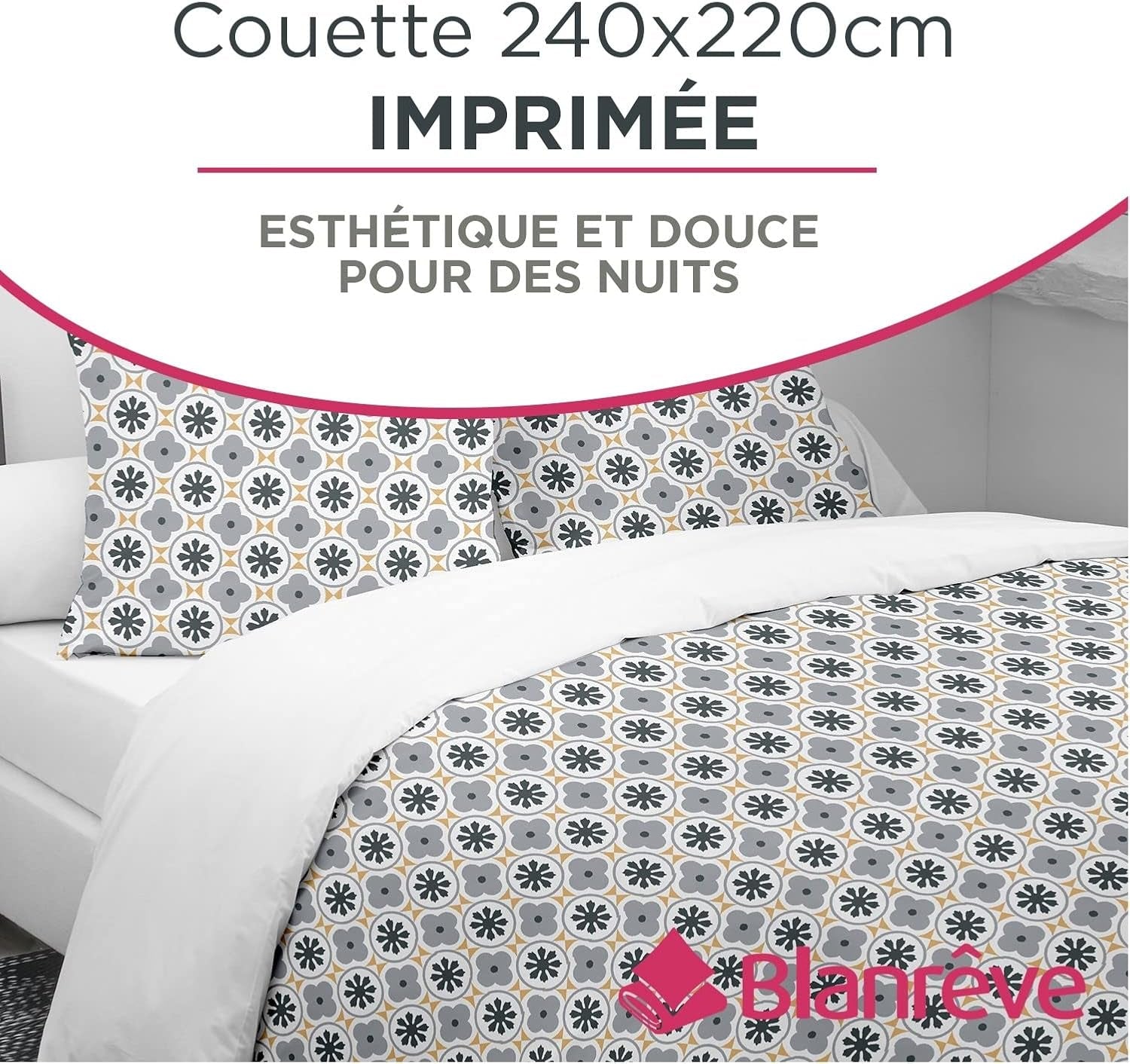 Blanrève cuvertură de plapumă Imprimat sau simplu, Temperat, Pentru pat dublu, Ușor de întreținut, 240 X 220 Cm, Gri, Alb Plapumi si pilote Naty Shop
