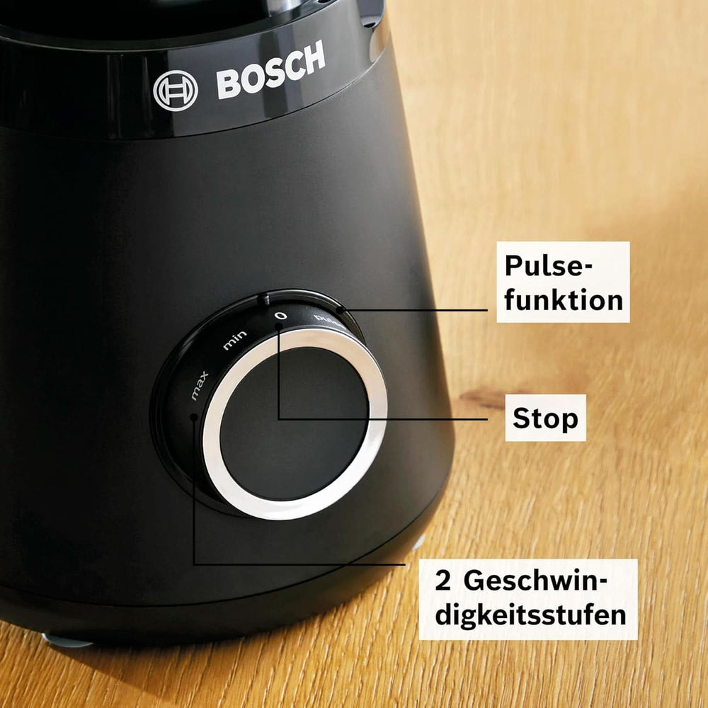 Bosch Standmixer Vitapower Serie 4 MMB6141B, Hochwertige Edelstahl-Klingen, 1,5L Tritan-Mixbehälter, Spülmaschinengeeignete Teile, 30.000 U/Min, 1200 W, Schwarz Bucatarie Naty Shop