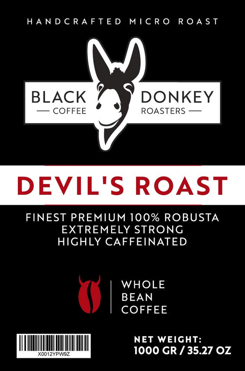 PRĂJIRE DIAVOLULUI | Boabe de cafea 1KG | Cafea extrem de tare | Cafea cu conținut ridicat de cafeină | Robusta premium de la