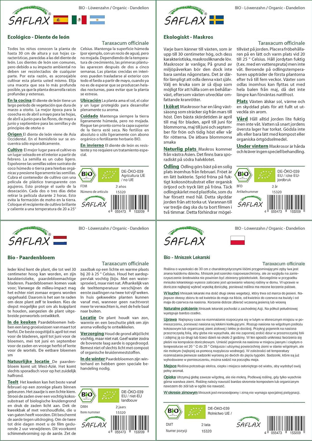 SAFLAX - BIO - Păpădie - 400 semințe - Taraxacum officinale