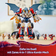 LEGO NINJAGO 4in1 Zanes Ultra-Kombi-Mech - Spielzeug mit Auto Modell - Umbaubar in einen Jet oder Drachen Figur - Inkl. 6 Minifiguren - Bauspielzeug für Jungen und Mädchen ab 9 Jahren 71834