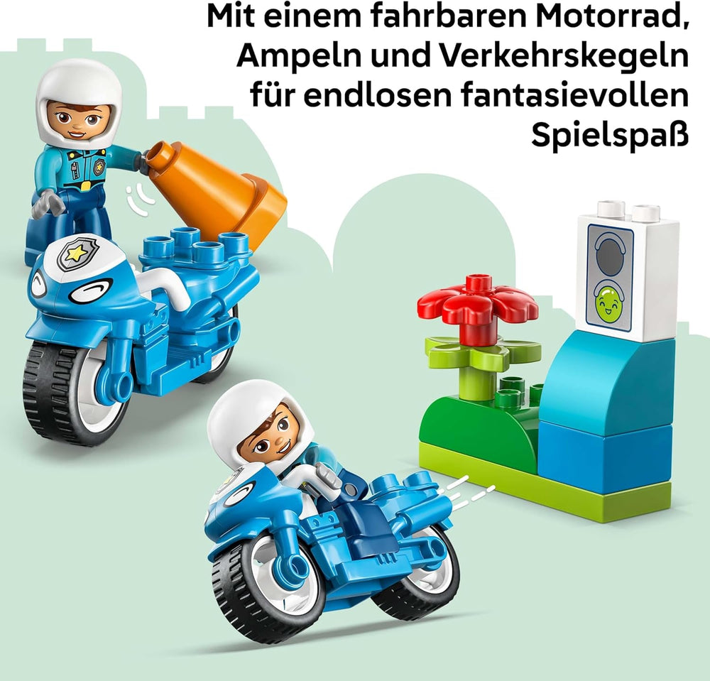 LEGO DUPLO Blaues Polizeimotorrad - Lernspielzeug zur Förderung der Motorik für Kleinkinder - inkl. Motorrad, Polizisten Figur und Verkehrsampel - Geschenk für Jungen und Mädchen ab 2 Jahren - 10471