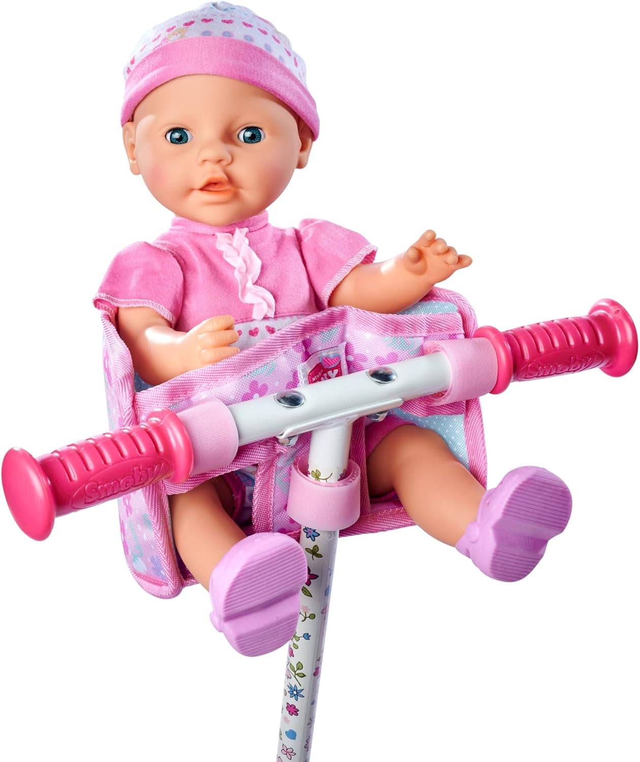 Simba 105560018 - Scaun de bicicletă pentru nou-născuți cu centură, accesoriu pentru păpușă, scaun din material textil, centură de siguranță, ghidon cu velcro, pentru păpuși de 30-43 cm, vârste 3+
