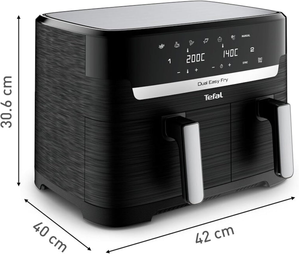 Tefal Dual Easy Fry Hot Air Fryer cu două camere, capacitate de 5,2/3,1 litri, două sertare independente, 7 programe Electrocasnice Naty Shop