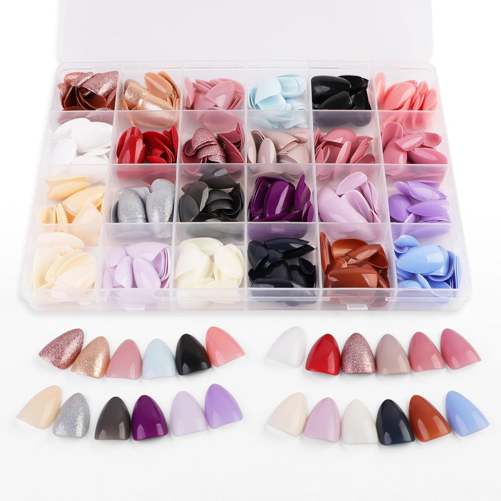 576 buc unghii migdale pentru lipire pe unghii scurte, colorate cu sclipici, set de unghii artificiale lucioase, unghii false cu pilă de unghii, unghii ovale, unghii artificiale pentru femei