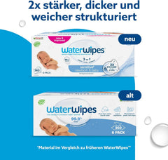 Șervețele umede WaterWipes Sensitive+ pentru nou-născuți și bebeluși, 360 bucăți (6 pachete), curățare, îngrijire, protecție 3 în 1, 99,9% apă, fără parfum