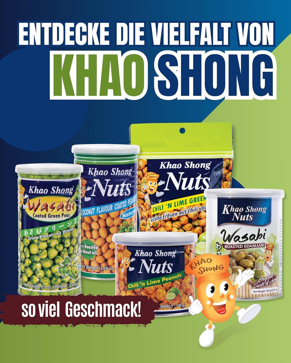 Mazăre verde prăjită Khao Shong cu wasabi, mazăre crocantă într-un aluat picant, o alternativă cu conținut scăzut de grăsimi la nuci, iuțeală medie, 1 conservă de 140 g | 140 g (1 pachet)
