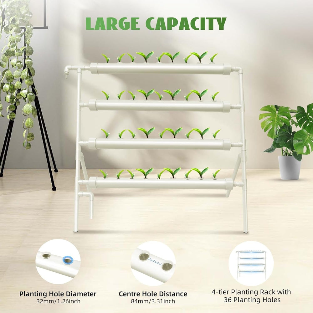 Kit de creștere hidroponică, sistem de irigare a plantelor hidroponice cu 36 de găuri, set de creștere hidroponică pentru grădină, casă, grădină, birou