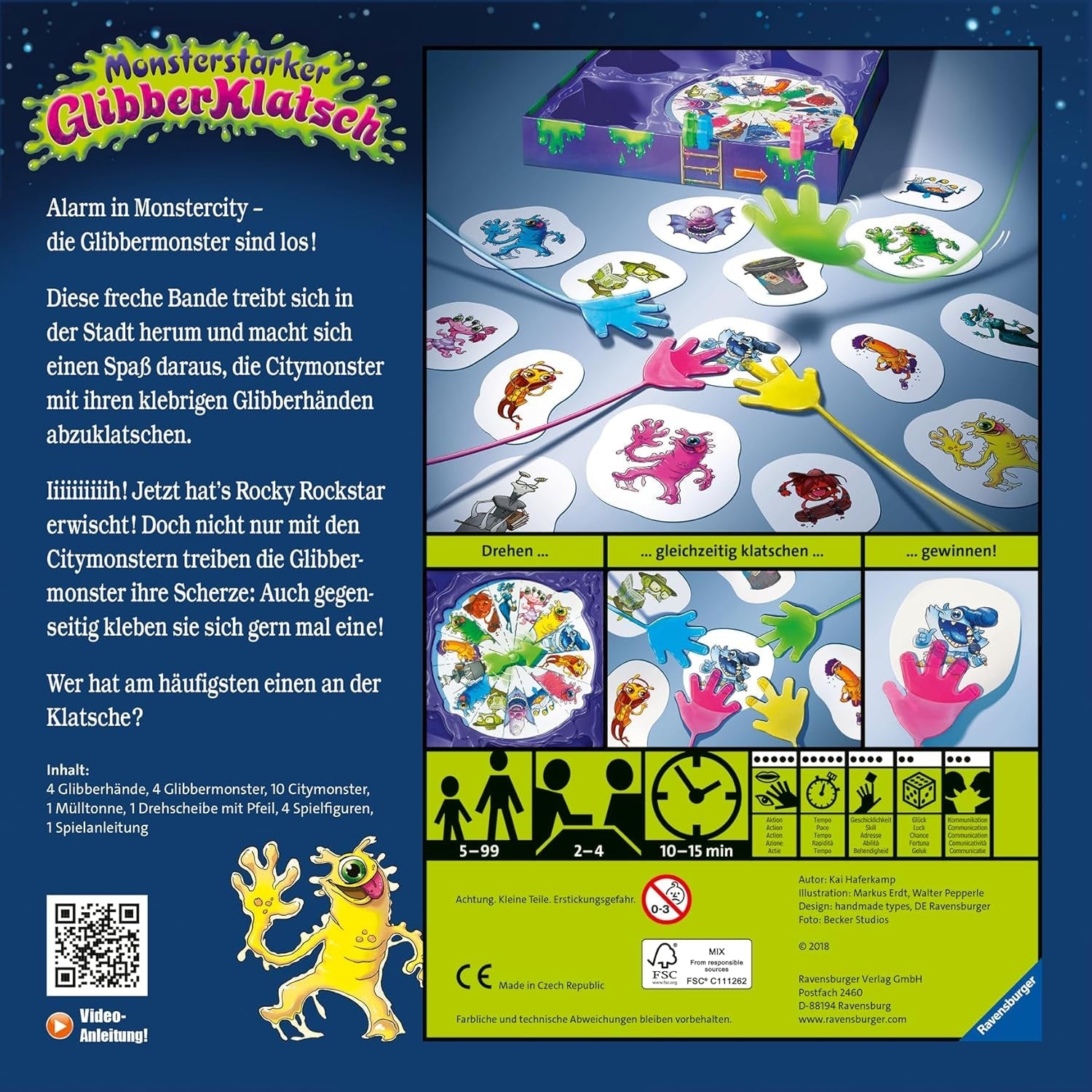Jocul pentru copii Ravensburger Monster Strong Slime Slap, joc de petrecere și familie, pentru copii și adulți, pentru 2-4 jucători, de la 5 ani