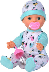 New Born Baby kleiner Elefant, Vollvinylpuppe mit Trink und Nässfunktion, Flasche und Schnuller, 30cm, ab 2 Jahren, Grau