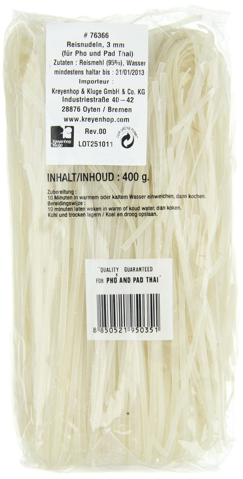 Tăiței de orez – thailandezi, tăiței panglică de orez cu lățimea de 3 mm, preparați din făină de orez – 17 x 400 g