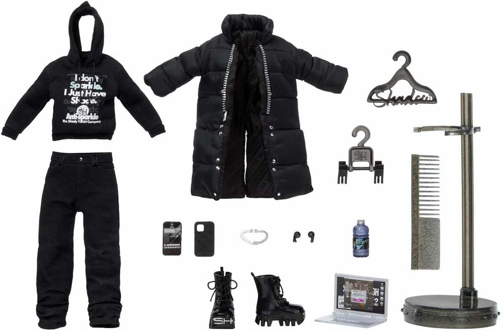 Rainbow High Shadow High - REXX McQueen - Schwarze Modepuppe mit modischem Outfit und mehr als 10 bunten Spielaccessoires - Ideal für Sammler und Kinder von 4-12 Jahren
