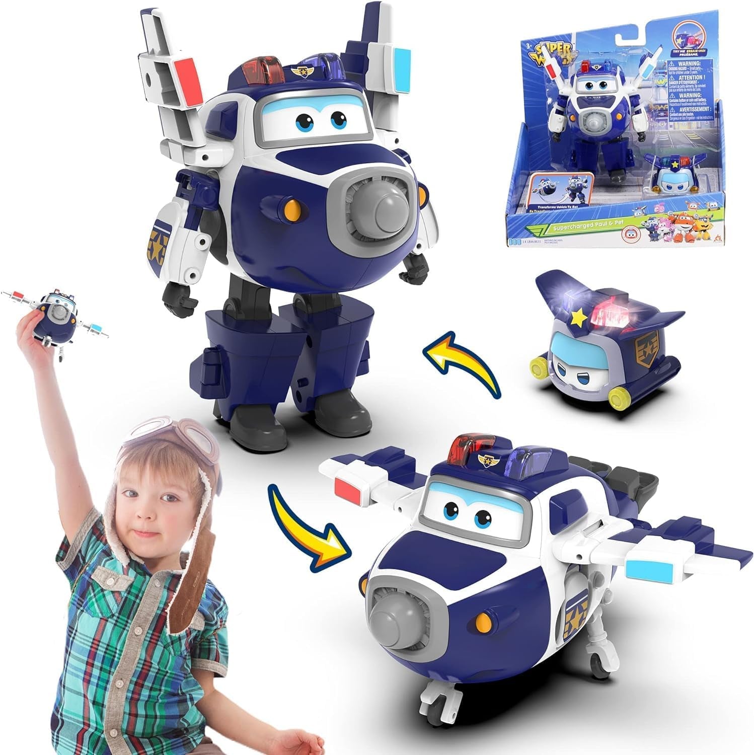 Super Wings EU770447 - Transforming Tino & Pet, figură de joacă transformabilă cu înălțimea de aprox. 14,5 cm și animal de companie cu înălțimea de aprox. 4,3 cm, pentru copii cu vârsta de peste 3 ani Action figures Naty Shop Paul